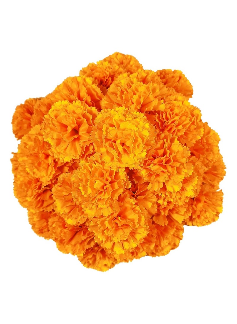 SYOSI Artificial Marigold Flowers, 50Pcs Silk Marigold Artificial Flowers for Diwali Home Decor DIY Wreath Garland Craft Baby Shower Wedding Party Decoration New Year Decor(Orange)  - Image 1