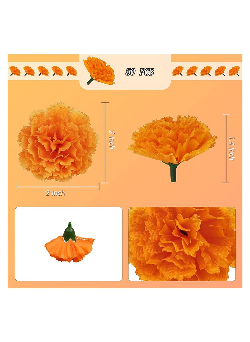 SYOSI Artificial Marigold Flowers, 50Pcs Silk Marigold Artificial Flowers for Diwali Home Decor DIY Wreath Garland Craft Baby Shower Wedding Party Decoration New Year Decor(Orange)  - Image 4