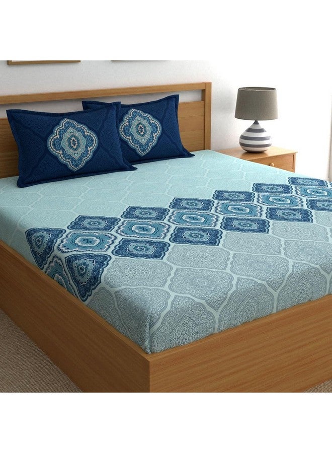 Dreamscape 100% Cotton King Bedsheet with 2 Pillow Covers - (Size 72 x 78 inches, 140 TC, Colour - Blue: Ocean Delight) - Image 1
