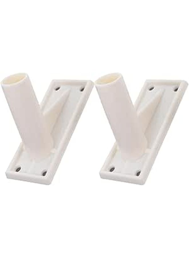 2pc Outdoor Flag Pole Holder Adhesive Base Heavy Duty White Wall Mount Bracket - Image 1