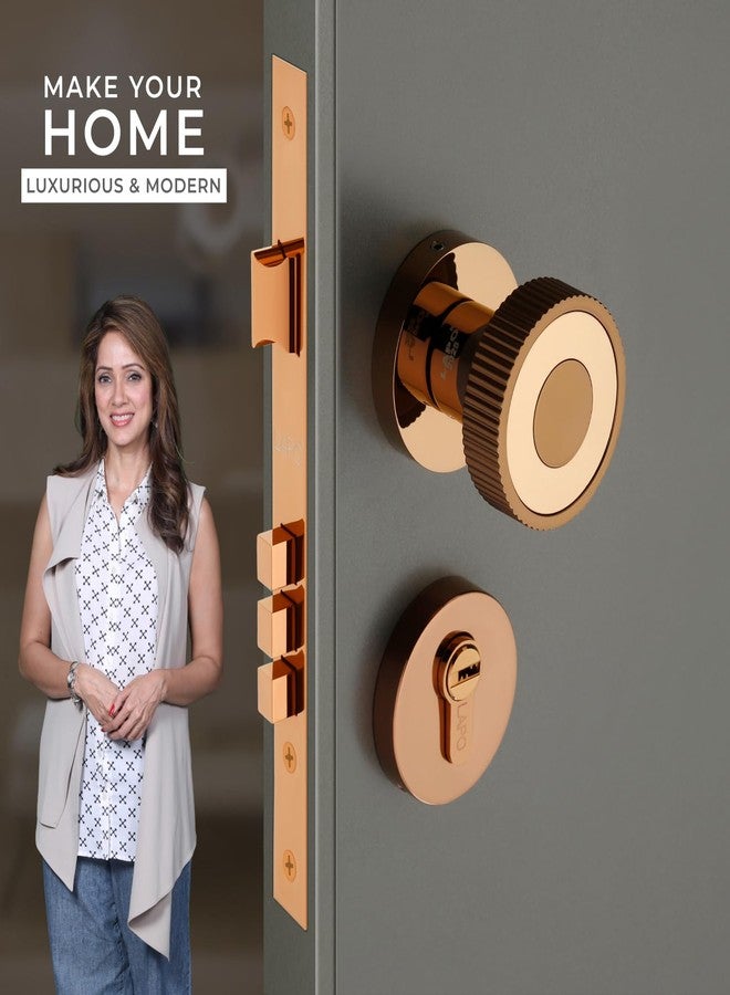 LAPO Mortise Door Lock Set for Home | 50x85mm Lock Body | Reversible Fitment | Fits 30-50mm Door Thickness | Rose Gold Finish |70mm Cylinder | 3 Brass Key | 3 Year Warranty - Image 2