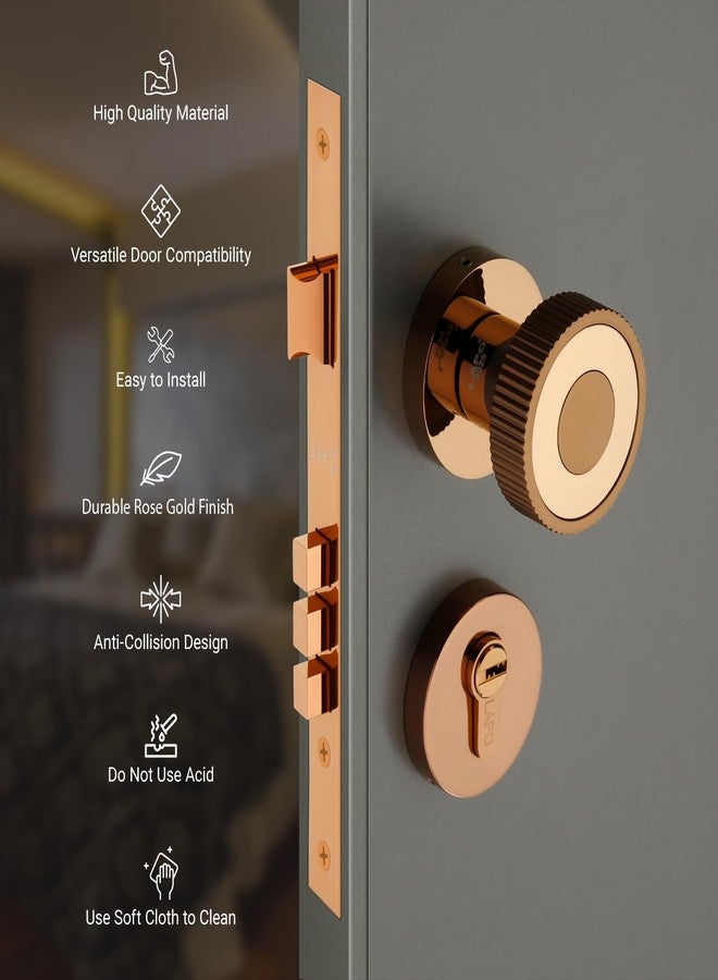 LAPO Mortise Door Lock Set for Home | 50x85mm Lock Body | Reversible Fitment | Fits 30-50mm Door Thickness | Rose Gold Finish |70mm Cylinder | 3 Brass Key | 3 Year Warranty - Image 5