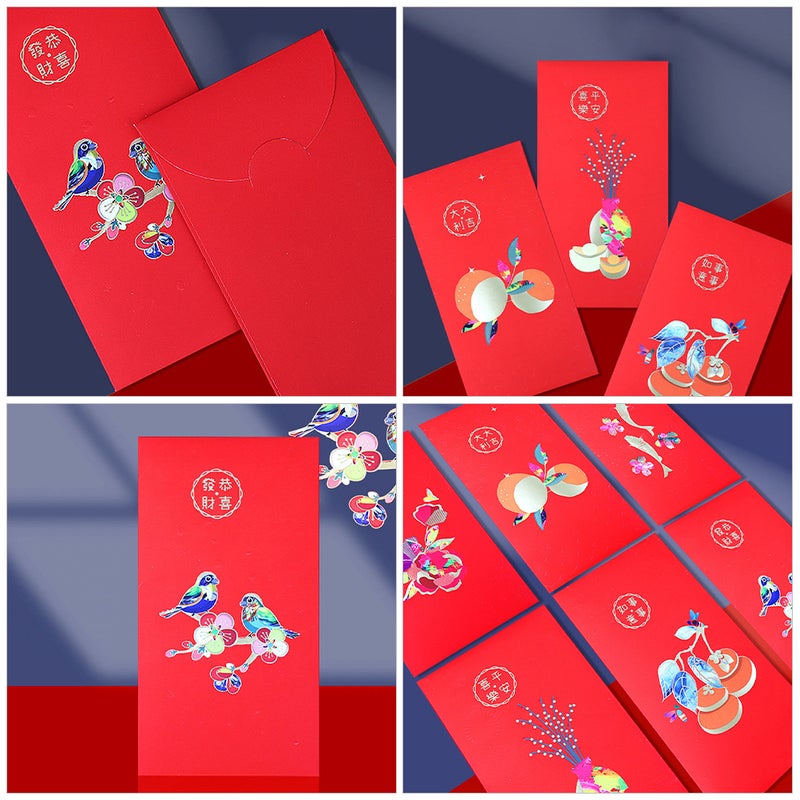 6pcs Traditional Chinese Red Envelopes Chinese Red Pockets Chinese Money Envelopes Hong Bao Lucky Money Envelopes For New Year Spring Festival Birthday Wedding Party Red - Image 3