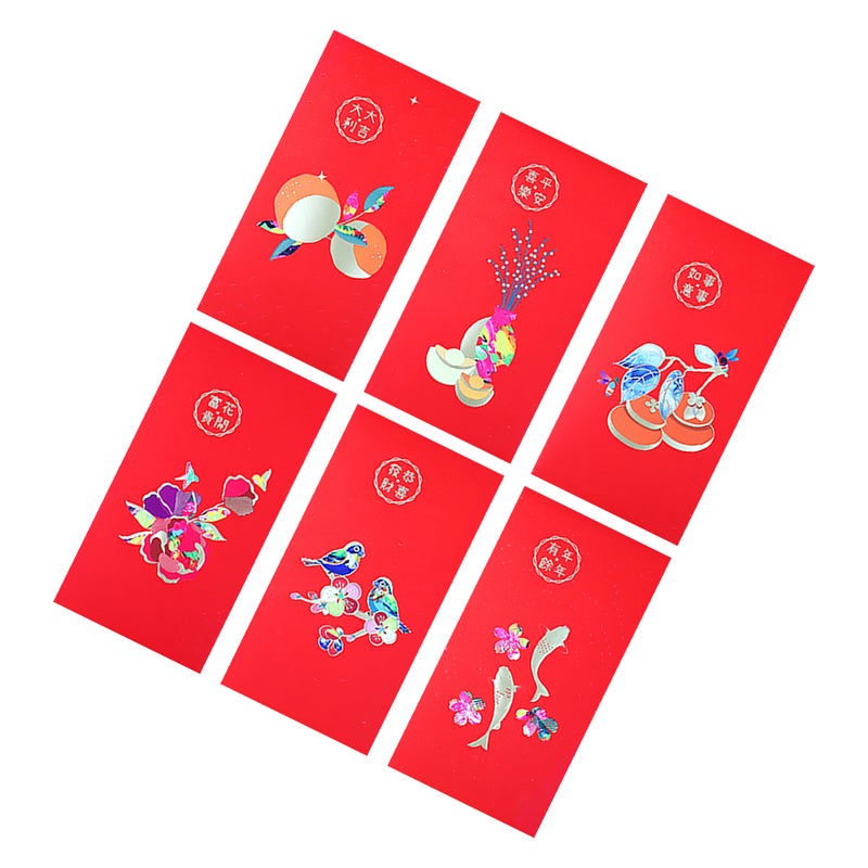 6pcs Traditional Chinese Red Envelopes Chinese Red Pockets Chinese Money Envelopes Hong Bao Lucky Money Envelopes For New Year Spring Festival Birthday Wedding Party Red - Image 1