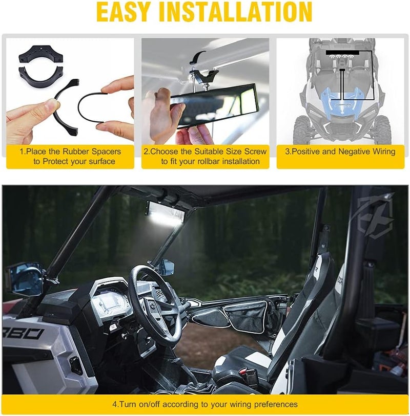 Xprite 17.5 Inch UTV Rear View Center Mirror with Built-in LED Lights for 1.75" - 2" Rollbars - Image 5