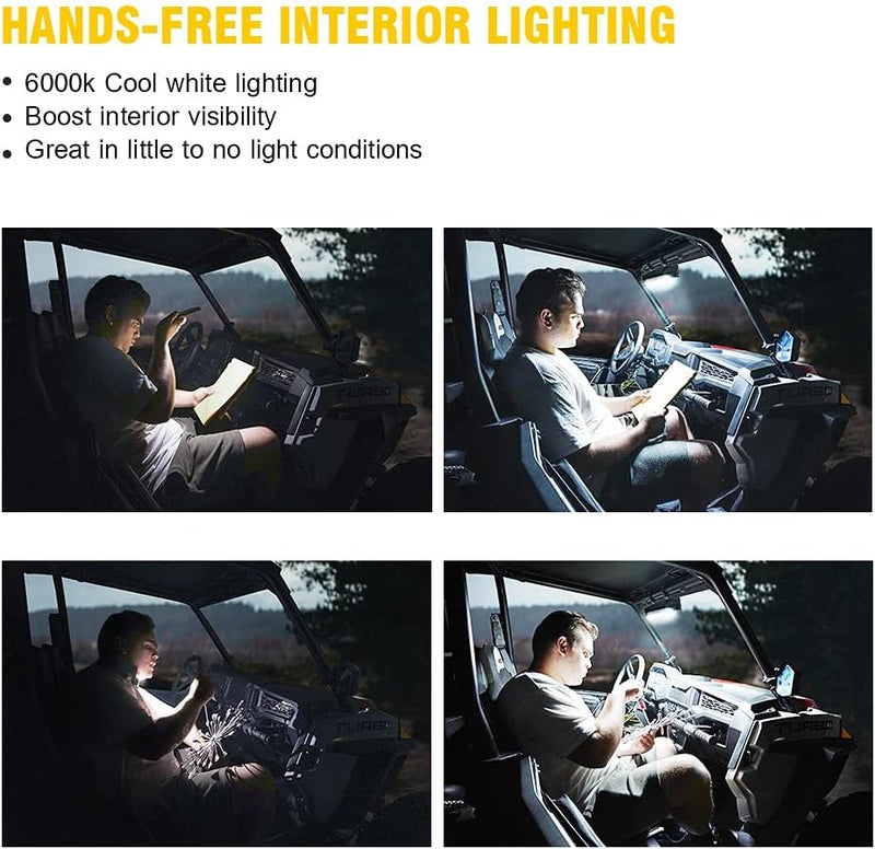 Xprite 17.5 Inch UTV Rear View Center Mirror with Built-in LED Lights for 1.75" - 2" Rollbars - Image 3