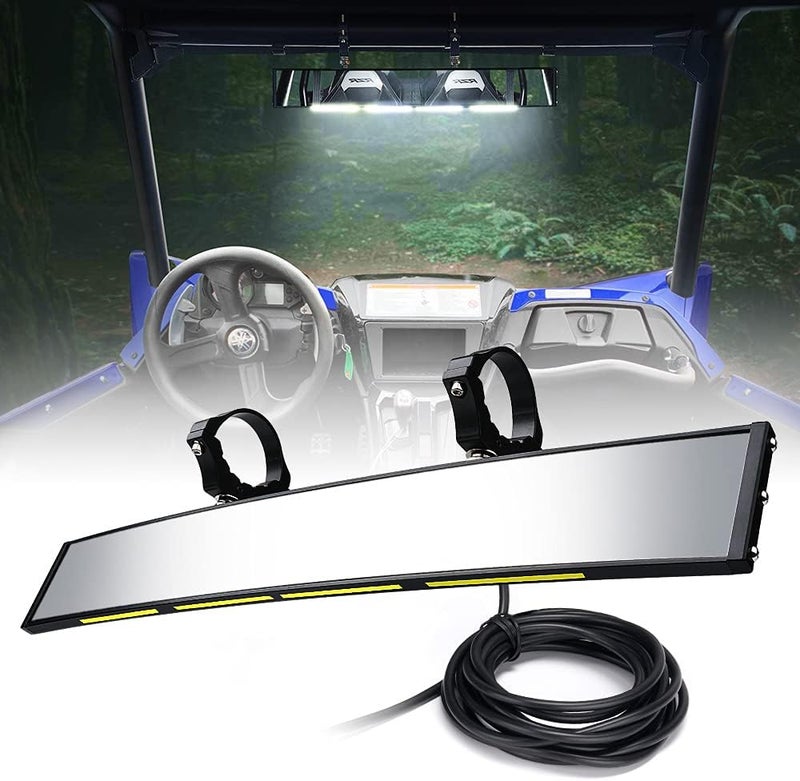 Xprite 17.5 Inch UTV Rear View Center Mirror with Built-in LED Lights for 1.75" - 2" Rollbars - Image 1