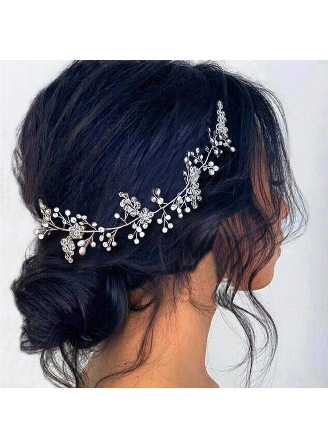 EASEDAILY Crystal Bride Wedding Hair Vine Silver Rhinestone Headpiece Pearl Bridal Hair Accessories Hair Piece For Women And Girls (15.7In) - Image 1