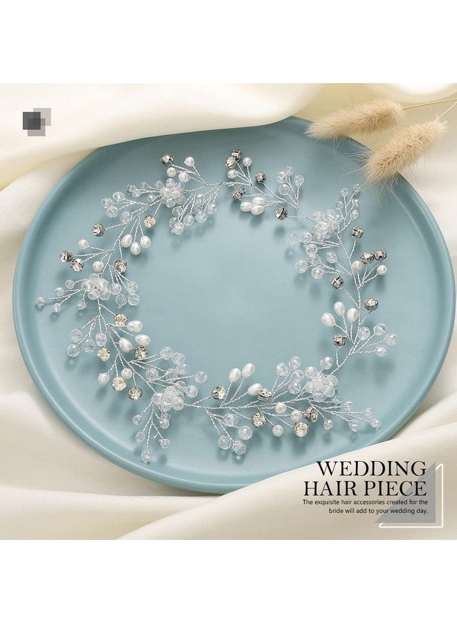 EASEDAILY Crystal Bride Wedding Hair Vine Silver Rhinestone Headpiece Pearl Bridal Hair Accessories Hair Piece For Women And Girls (15.7In) - Image 2