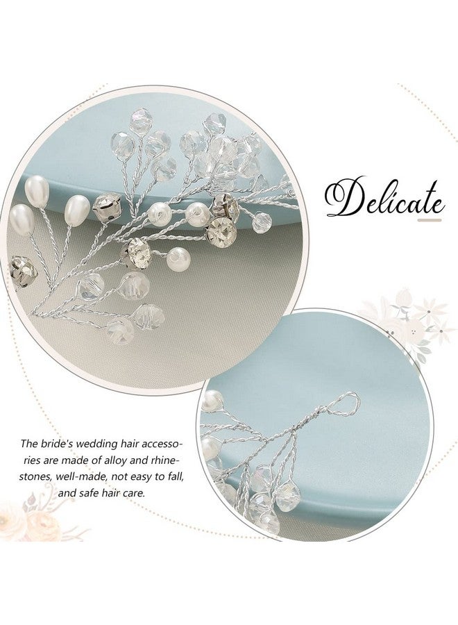 EASEDAILY Crystal Bride Wedding Hair Vine Silver Rhinestone Headpiece Pearl Bridal Hair Accessories Hair Piece For Women And Girls (15.7In) - Image 3