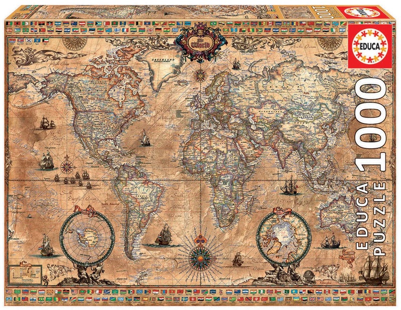 Educa Antique World Map 1000-Piece Puzzle, Brown, (15159) - Image 1