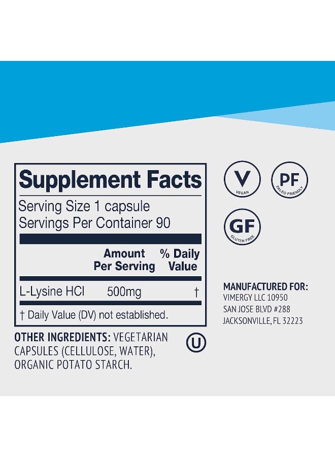 Vimergy L-Lysine 500Mg Capsules, 270 Servings – Essential Amino Acid – Supports Immune System, Healthy Skin, Muscles, Bone & Tissue – Vegetarian, Non-Gmo, No Gluten, Kosher - Image 4