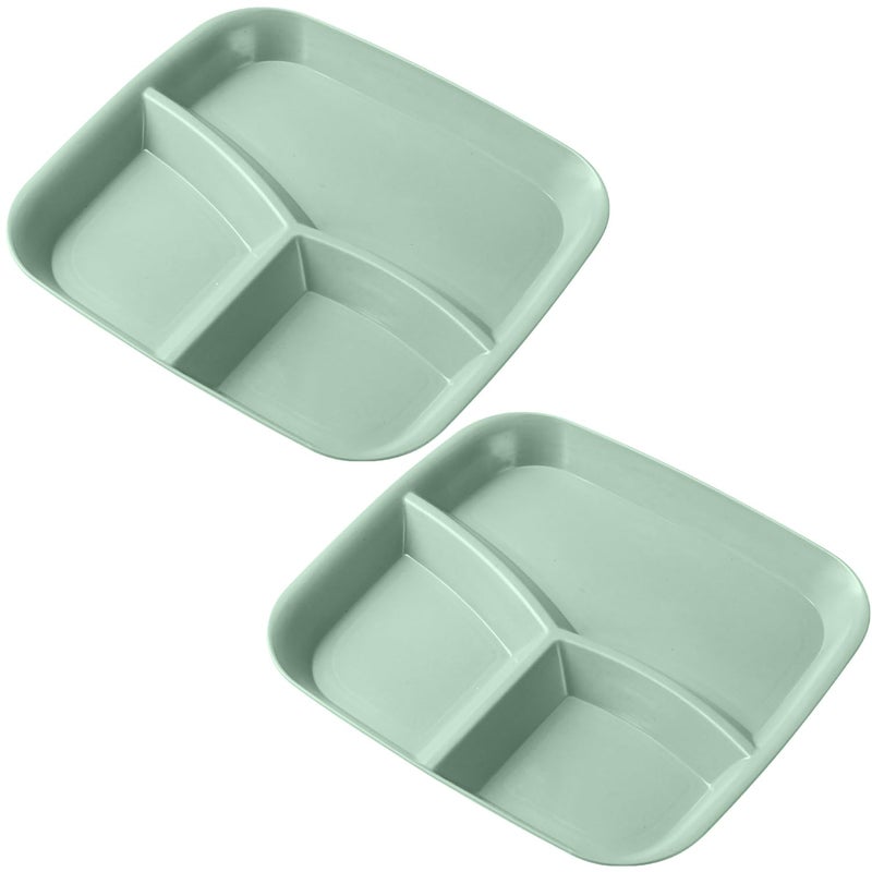Oicia Wheat Straw Dinner Plates Sectional Food Tray for Salad, Noodles, BPA-Free Reusable Serving Platter for Camping Dinnerware Lunch Trays Lightweight Reusable Plates (25cm, Green, Pack of 2) - Image 1