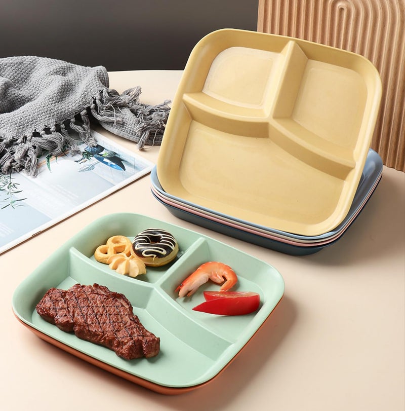 Oicia Wheat Straw Dinner Plates Sectional Food Tray for Salad, Noodles, BPA-Free Reusable Serving Platter for Camping Dinnerware Lunch Trays Lightweight Reusable Plates (25cm, Green, Pack of 2) - Image 5