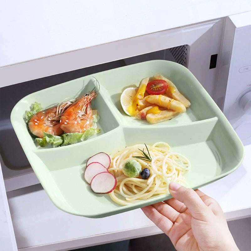 Oicia Wheat Straw Dinner Plates Sectional Food Tray for Salad, Noodles, BPA-Free Reusable Serving Platter for Camping Dinnerware Lunch Trays Lightweight Reusable Plates (25cm, Green, Pack of 2) - Image 3