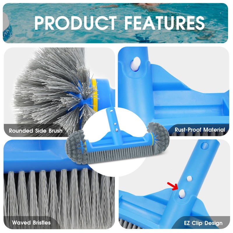 TidyMister طقم تنظيف TidyMister 3 قطع - فرشاة بطول 12.5 بوصة مع طرف دائري وشبكة تصفية بطول 11 بوصة وشريط ألمنيوم سميك بطول 5.7 قدم مقسم إلى 5 أجزاء، لبرك السباحة فوق الأرض وتحت الأرض والبرك - Image 2