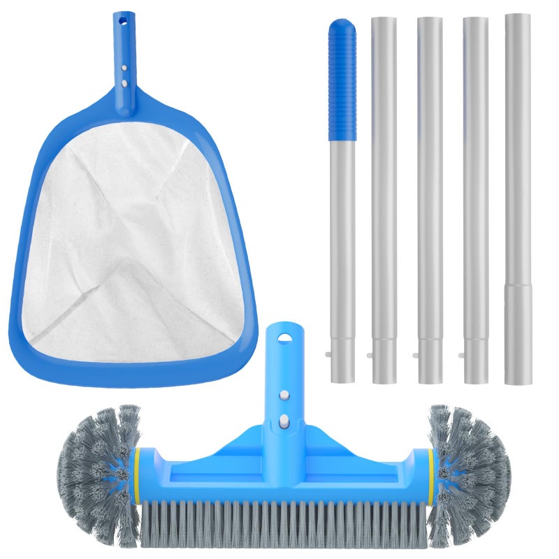 TidyMister طقم تنظيف TidyMister 3 قطع - فرشاة بطول 12.5 بوصة مع طرف دائري وشبكة تصفية بطول 11 بوصة وشريط ألمنيوم سميك بطول 5.7 قدم مقسم إلى 5 أجزاء، لبرك السباحة فوق الأرض وتحت الأرض والبرك - Image 1