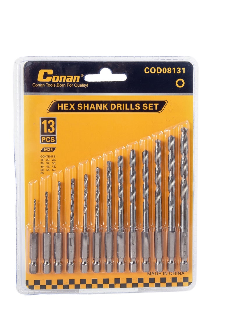 طقم ريش ثقب سداسية عالية الجودة من كونان - 13 قطعة، فولاذ M35، مقاسات متعددة للاستخدام الصناعي والمعدني | COD08131