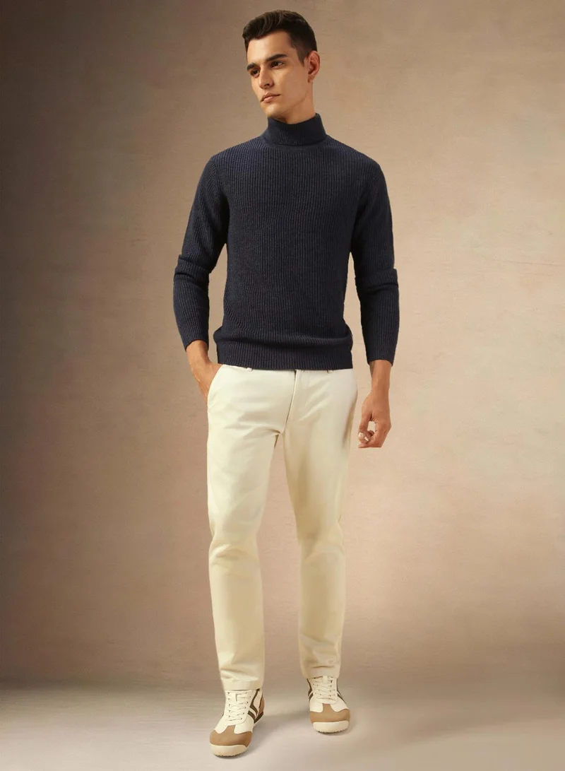 Dennis Lingo Men's Navy Melange 100% Acrylic Solid Regular Fit Sweater