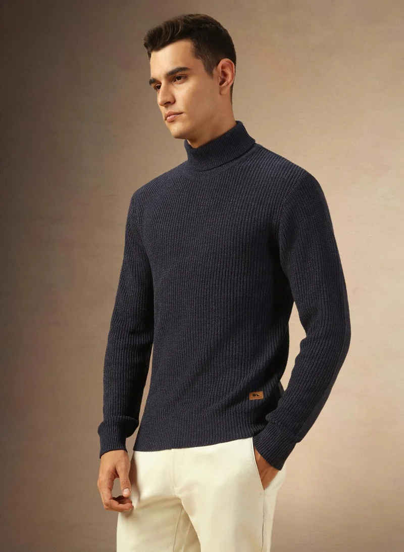 Dennis Lingo Men's Navy Melange 100% Acrylic Solid Regular Fit Sweater