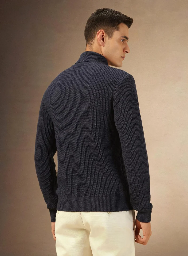 Dennis Lingo Men's Navy Melange 100% Acrylic Solid Regular Fit Sweater