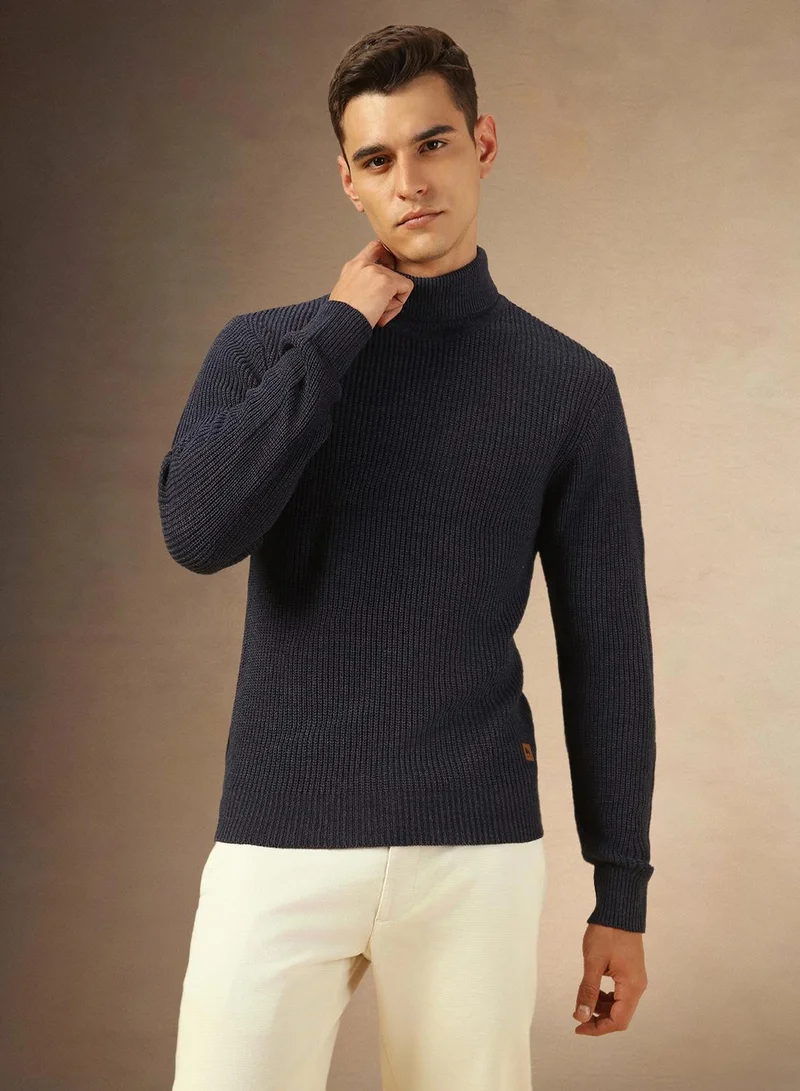 Dennis Lingo Men's Navy Melange 100% Acrylic Solid Regular Fit Sweater