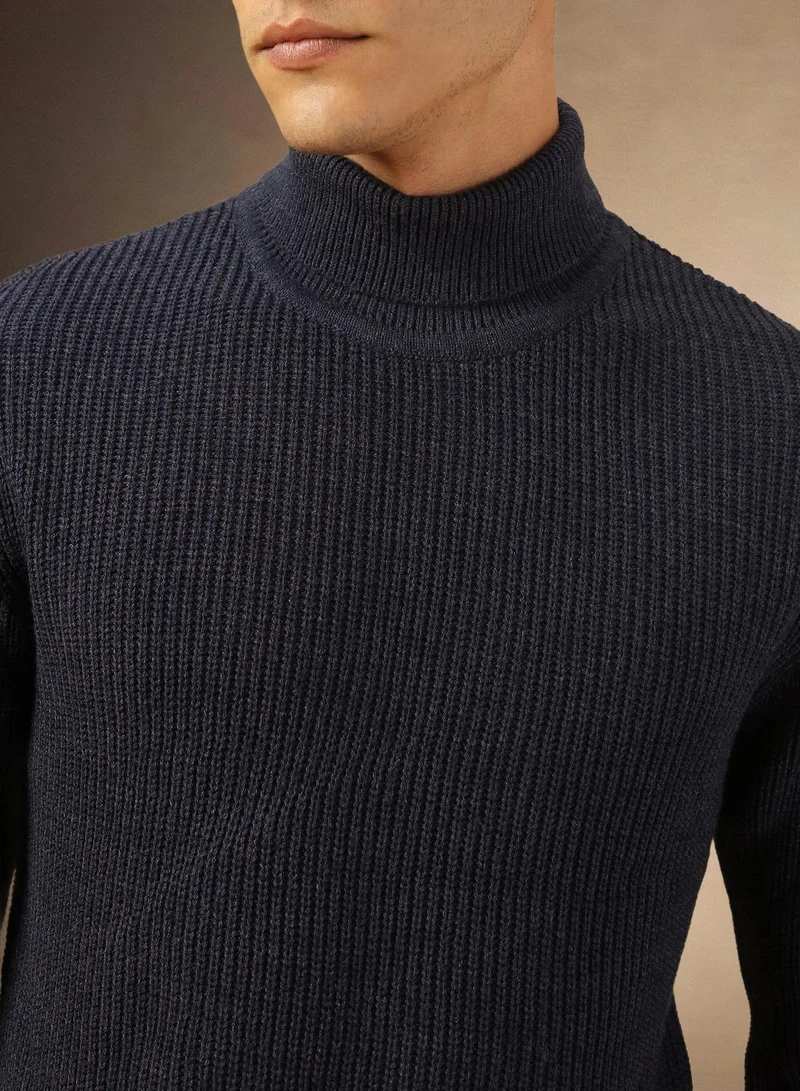 Dennis Lingo Men's Navy Melange 100% Acrylic Solid Regular Fit Sweater