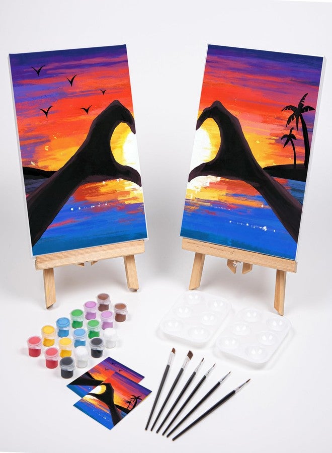 VOCHIC Sip and Paint Kit,Pre Drawn Canvas Couples Paint Party Kit Painting Art Set for Adults Date Night Sunset Heart 2 Pack (8 x 10 Inches) - Image 2
