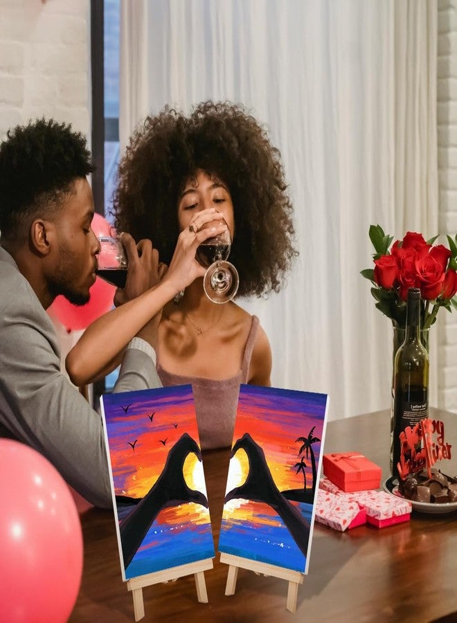 VOCHIC Sip and Paint Kit,Pre Drawn Canvas Couples Paint Party Kit Painting Art Set for Adults Date Night Sunset Heart 2 Pack (8 x 10 Inches) - Image 3