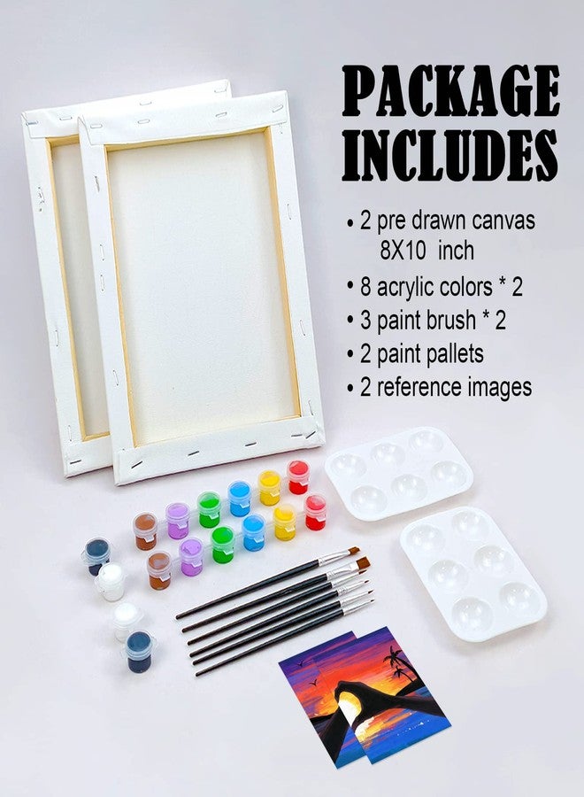 VOCHIC Sip and Paint Kit,Pre Drawn Canvas Couples Paint Party Kit Painting Art Set for Adults Date Night Sunset Heart 2 Pack (8 x 10 Inches) - Image 5