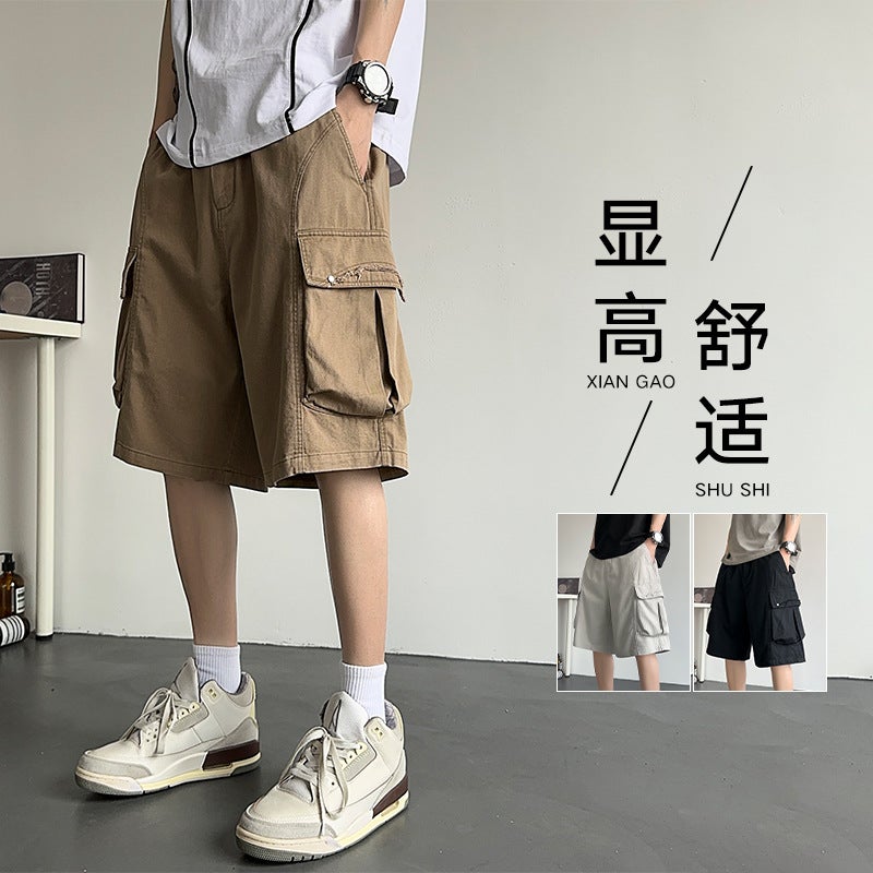 Washed Wide-Leg Trendy Brand Cargo Shorts 2025 Rivet Distressed Pocket Pure Cotton Knee-Length Shorts - Image 4