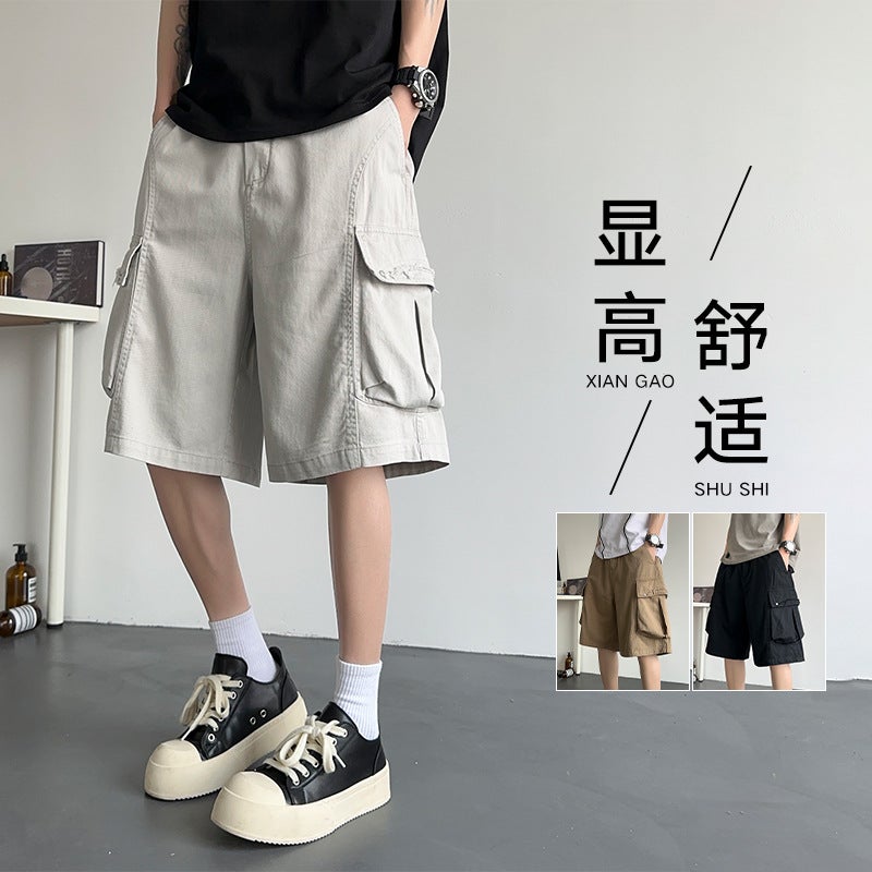 Washed Wide-Leg Trendy Brand Cargo Shorts 2025 Rivet Distressed Pocket Pure Cotton Knee-Length Shorts - Image 5