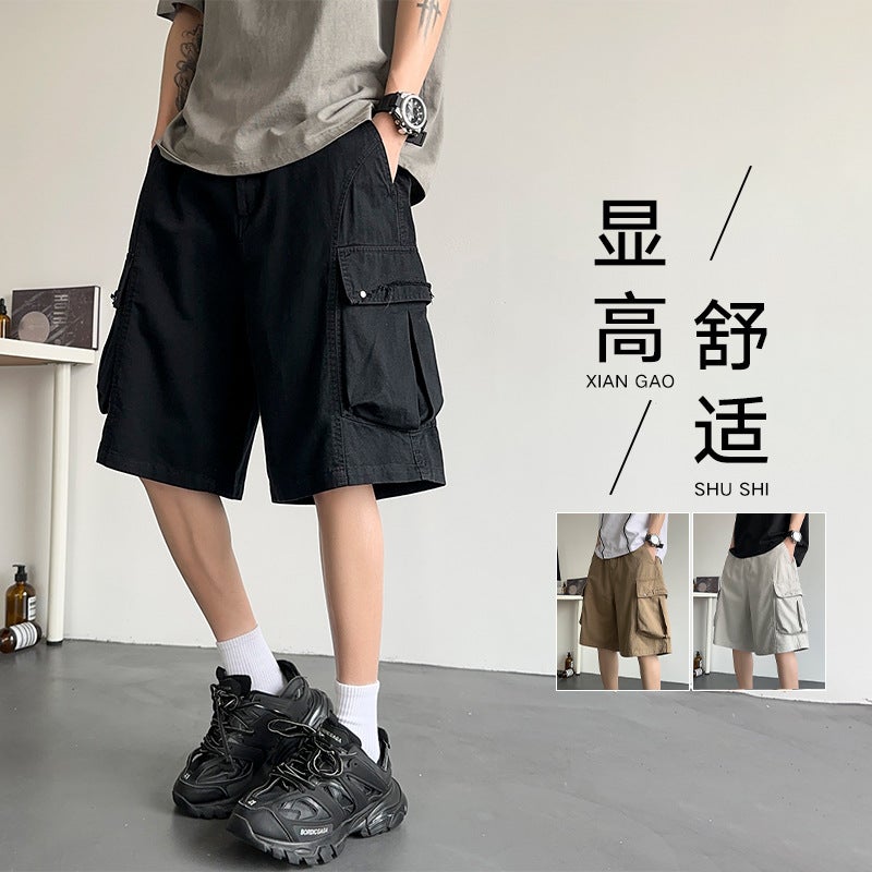 Washed Wide-Leg Trendy Brand Cargo Shorts 2025 Rivet Distressed Pocket Pure Cotton Knee-Length Shorts - Image 2