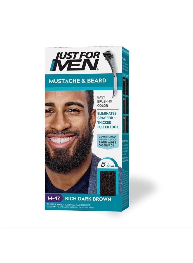 Just For Men Just For Men Mustache & Beard, Beard Dye for Men with Brush Included for Easy Application, With Biotin Aloe and Coconut Oil for Healthy Facial Hair - Rich Dark Brown, M-47, Pack of 1  - Image 2