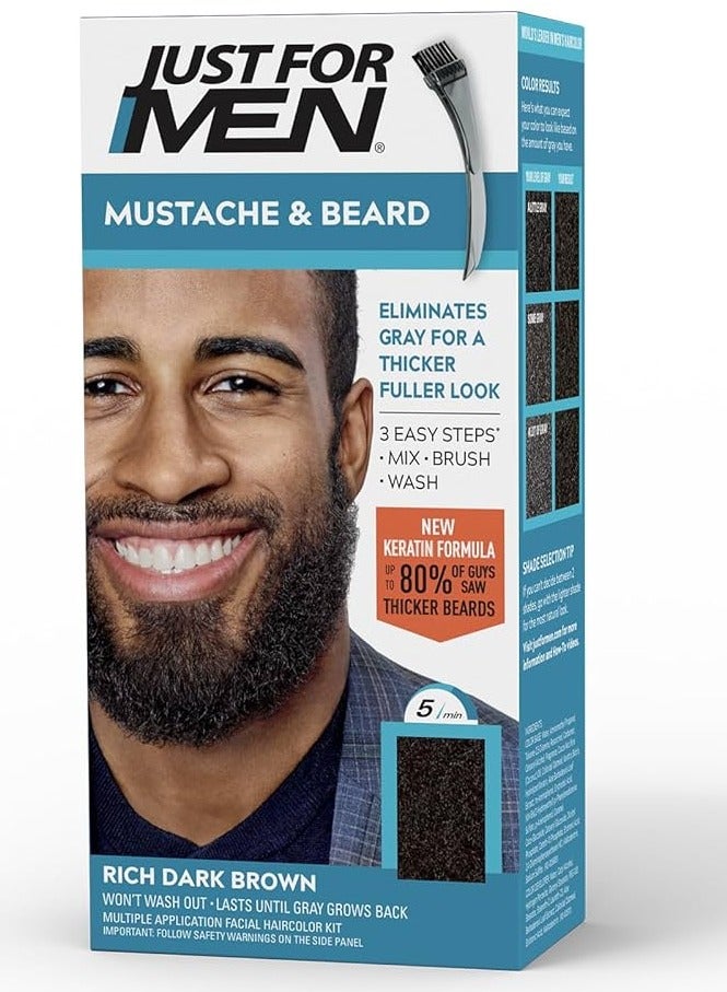Just For Men Just For Men Mustache & Beard, Beard Dye for Men with Brush Included for Easy Application, With Biotin Aloe and Coconut Oil for Healthy Facial Hair - Rich Dark Brown, M-47, Pack of 1  - Image 1