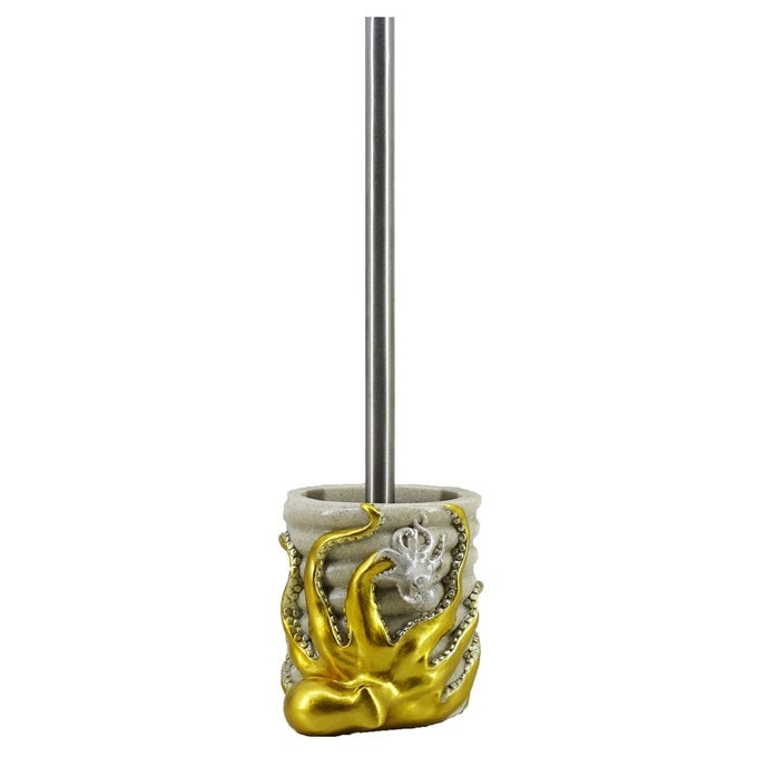 5INCH GOLD OCTOPUS TOILET BRUSH HOLDER RESIN HOUSEHOLD ORGANIZER WITH MOTHER BABY DESIGN COASTAL BATHROOM DECOR