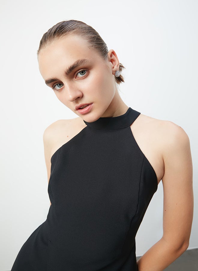 trendyol Black Fitted Lined Woven Short Elegant Evening Dress TPRAW19BB0007  - Image 2