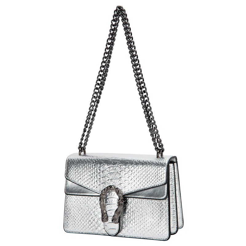 DEEPMEOW Crossbody Shoulder Evening Bag for Women - Leather Messenger Bag Chain Strap Clutch Small Square Satchel Purseï¼ˆSilverï¼‰ - Image 1