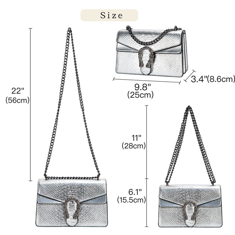 DEEPMEOW Crossbody Shoulder Evening Bag for Women - Leather Messenger Bag Chain Strap Clutch Small Square Satchel Purseï¼ˆSilverï¼‰ - Image 2