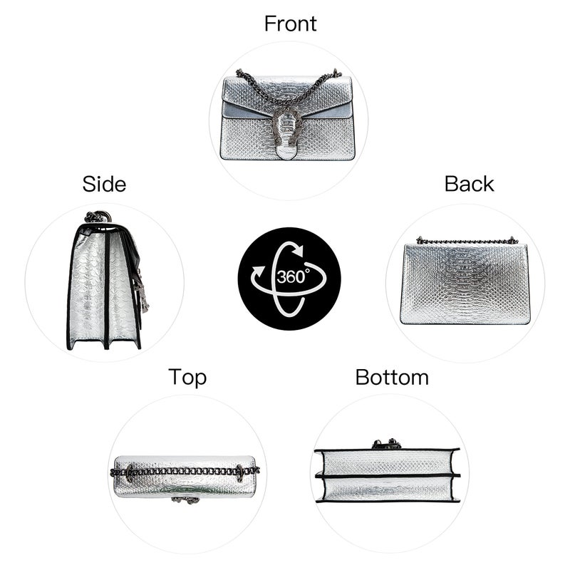 DEEPMEOW Crossbody Shoulder Evening Bag for Women - Leather Messenger Bag Chain Strap Clutch Small Square Satchel Purseï¼ˆSilverï¼‰ - Image 3