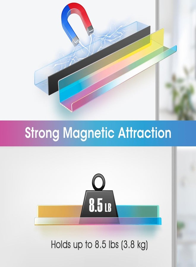 NiHome Magnetic Iridescent Acrylic Book Shelves 2-Pack, 17'' for Whiteboard, Classroom and Fridge Storage, Sleek Design for Large Picture Books and File Holders, Holds up to 8.5 lbs - Image 2
