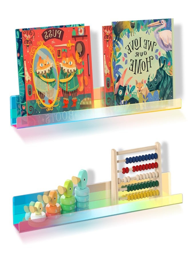 NiHome Magnetic Iridescent Acrylic Book Shelves 2-Pack, 17'' for Whiteboard, Classroom and Fridge Storage, Sleek Design for Large Picture Books and File Holders, Holds up to 8.5 lbs - Image 1