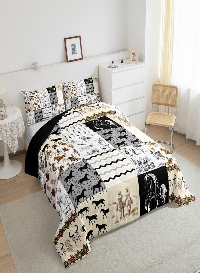 Feelyou Women Men Western Bull Skull Comforter King Size, Southwestern Aztec Comforter Set Boho Horse Cowboy Bedding Set Kids Ethnic Bohemian Rustic Country Teens Duvet Set Bedroom Decor 3Pcs - Image 2