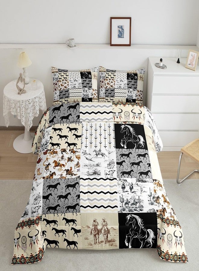 Feelyou Women Men Western Bull Skull Comforter King Size, Southwestern Aztec Comforter Set Boho Horse Cowboy Bedding Set Kids Ethnic Bohemian Rustic Country Teens Duvet Set Bedroom Decor 3Pcs - Image 1