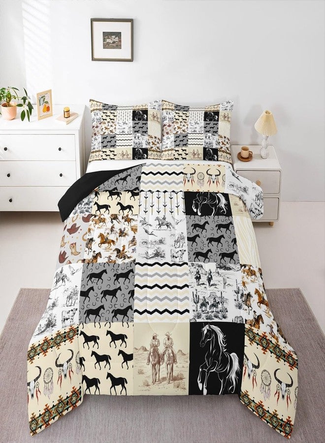 Feelyou Women Men Western Bull Skull Comforter King Size, Southwestern Aztec Comforter Set Boho Horse Cowboy Bedding Set Kids Ethnic Bohemian Rustic Country Teens Duvet Set Bedroom Decor 3Pcs - Image 4