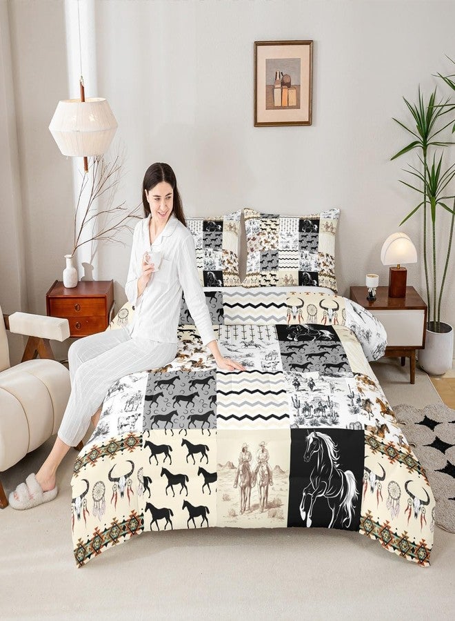 Feelyou Women Men Western Bull Skull Comforter King Size, Southwestern Aztec Comforter Set Boho Horse Cowboy Bedding Set Kids Ethnic Bohemian Rustic Country Teens Duvet Set Bedroom Decor 3Pcs - Image 5