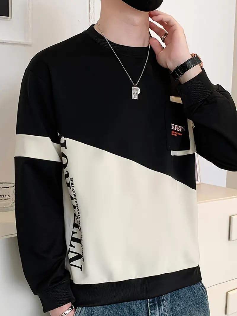 Celary Trendy Color Block Sweatshirt for Men with Letter Graphics - Image 2