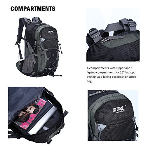 Diamond Candy Waterproof Hiking Backpack for Men and Women, Lightweight Day Pack for Travel Camping, Black, 40L - Image 5