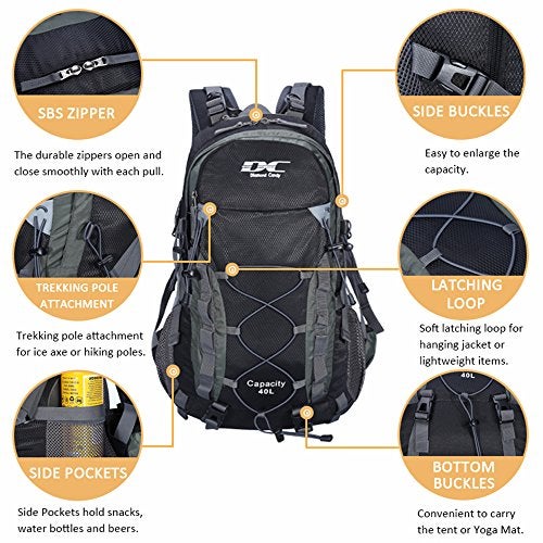 Diamond Candy Waterproof Hiking Backpack for Men and Women, Lightweight Day Pack for Travel Camping, Black, 40L - Image 2