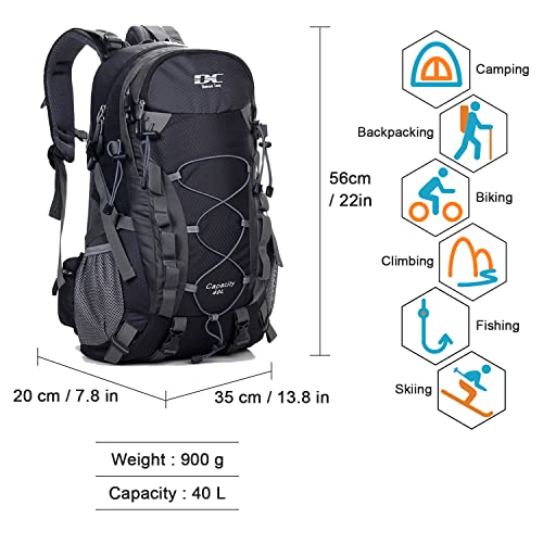 Diamond Candy Waterproof Hiking Backpack for Men and Women, Lightweight Day Pack for Travel Camping, Black, 40L - Image 3
